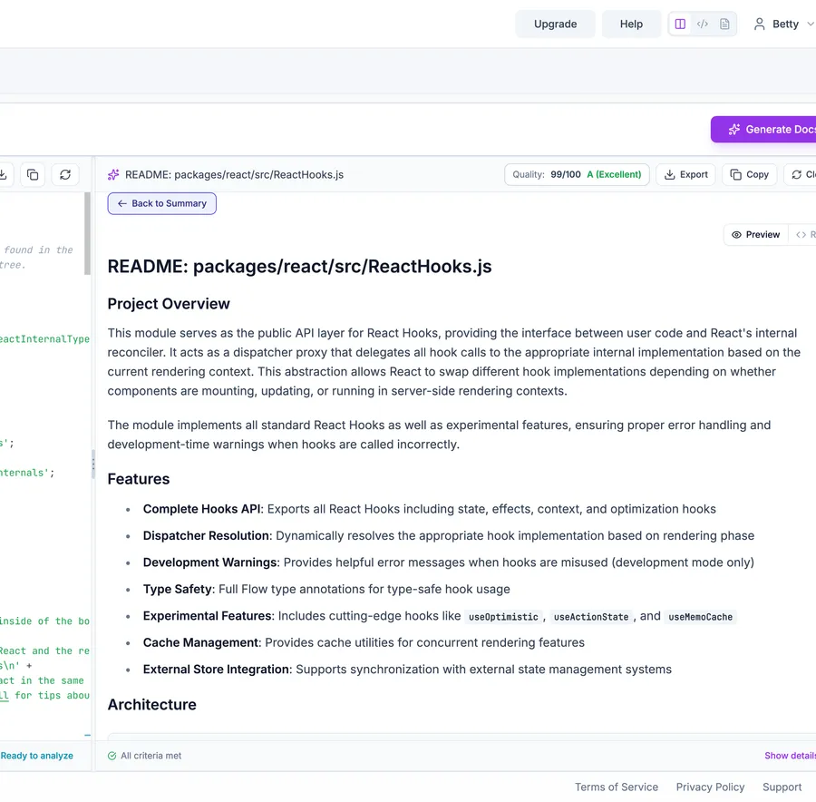 Final rendered documentation with project overview and features