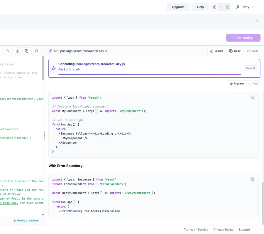 Real-time documentation generation with streaming progress
