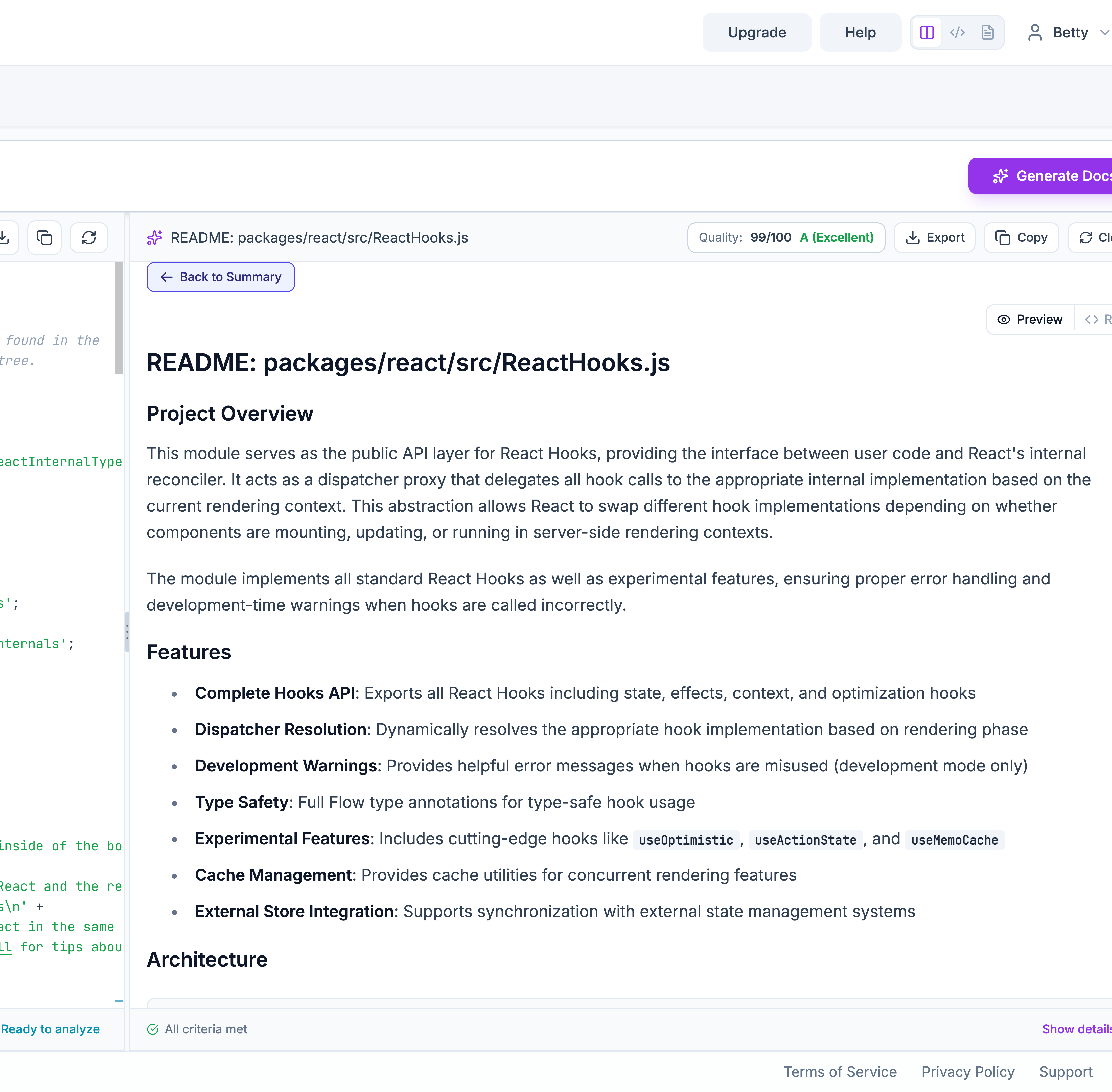 Final rendered documentation with project overview and features